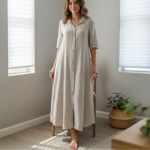 Harvest Linen 100% Linen Button-Front
Midi Dress - Size S/M